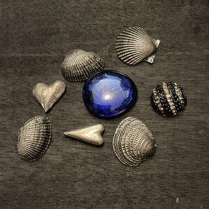 Miniature Silver and Blue Seashell and Heart Decor Set